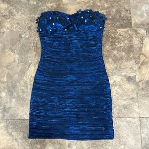 blue with floral top mini dress